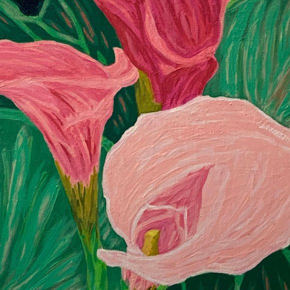 Pink Calla Lillies Painting, Floral Art, Original - Picture 2 of 4